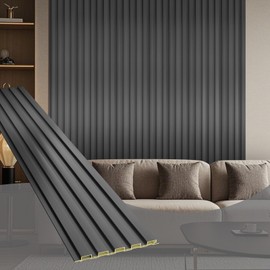 OUZUGIE WPC Acoustic Slat Wall Paneling, 8-Pack 96 x 6 Inches 3D Wall Panels for Interior Wall Decor,Living Room,TV Background,Study Room,Office Spaces,Bedroom,Low Grille (Metallic Dark Gray)