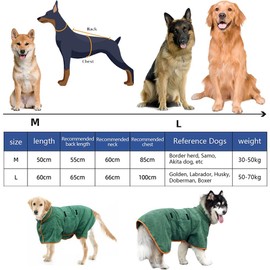 Norhogo Dog Bathrobe Towel Microfibre Towels Super Drying Coat Towel Green Robe Pet Towelling Robe, Adjustable Collar and Waist Dog Drying Coats for Dogs (M(41-50cm))