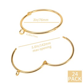 Openable Curtain Rings with Eyelets,3inch Heavy Duty Rustproof Metal Drapery Rings,Shower Curtain Rings 24pcs Gold Zocang