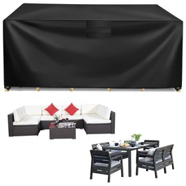 Heavy Duty Garden Furniture Covers 180*120*74CM Garden Sofa Cover Waterproof 420D Oxford Fabric Patio Table Cover with Air Vent Rectangular Outdoor Table and Chairs Cover Windproof Anti-UV Sofa Cover