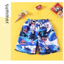 NautySaurs Boys Board Shorts Kids Swimming Shorts Hawaiian Cartoon Full Print Beach Shorts Swim Trunks, Underwater World - Blue