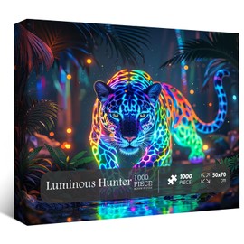 Wild Leopard Puzzles for Adults 1000 Pieces, Neon Jungle Forest Wildlife Jigsaw Puzzles, Colorful Hunting Animal Puzzle