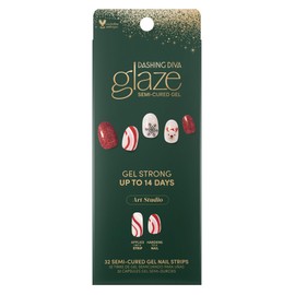 Dashing Diva Glaze Nail Strips - Jolly and Bright | Works with Any LED Nail Lamp | Long Lasting, Chip Resistant, Semicured Gel Nail Strips | Contains 34 Salon Quality Nail Wraps, 2 Prep Pad, 1 Nail File