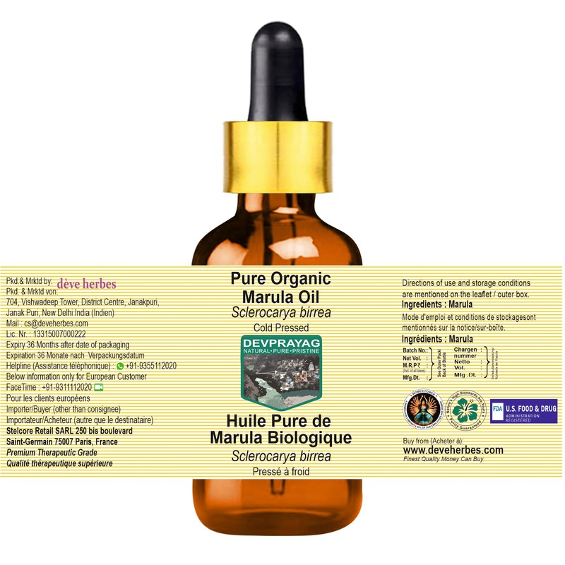Devprayag Pure Organic Marula Oil (Sclerocarya birrea) with Glass Dropper
