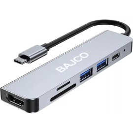 BAJCO Hub 6 in 1 USB C to 4K@60HZ HDMI Multiport Adapter for MacBook Pro Air HP XPS