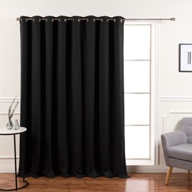 Best Home Fashion Wide Width Blackout Curtains - Premium Thermal Insulated Window Treatment Blackout - Antique Bronze Grommet Top – Black - 100" W x 84" L - (1 Panel)
