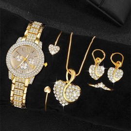 OKONOS Women's Gold Quartz Watch and Jewelry Gift Set with Bracelet Necklace and Earrings