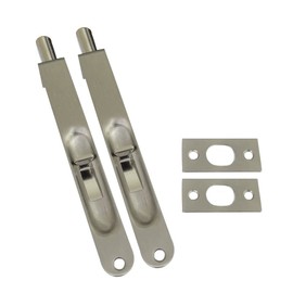 QCAA Solid Brass Flush Bolt, Round Shape, 6", Brushed Satin Nickel, 2 Pack, Made in Taiwan