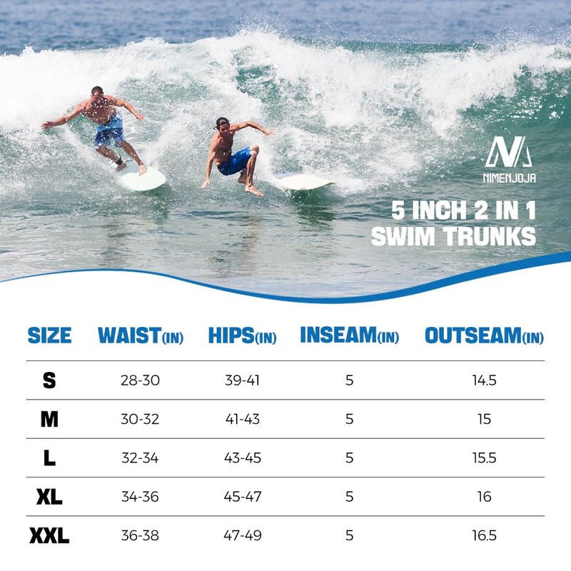 NIMENJOJA Mens 5" Swim Trunks with Compression Liner Quick Dry