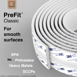 Roving Cove PreFit (Classic) Furniture Edge Corner Protector (Standard 15ft Edge 4 Corners), Baby Proofing Bumper Guards, Oyster White (Off White), Pre-Taped, for Straight Smooth Surfaces