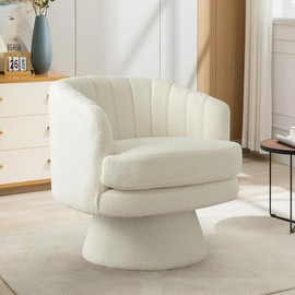 [Mother's Day Deal] Ebello Swivel Accent Chair, Modern Cozy Lambswool Accent Chair, Comfy Round Armchiars, 360 Degree Swivel Barrel Chairs for Living Room, Bedroom Office, Beige - Color: Beige