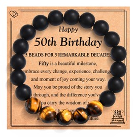 EYQV 50th Birthday Gifts Men, Bead Bracelet 50th Birthday Presents for Dad Grandad Uncle Son, 50 Year Old Gifts for Men