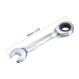 uxcell 10mm Stubby Ratcheting Combination Wrench Metric 72 Teeth 12 Point Box Ended Tools, CR-V