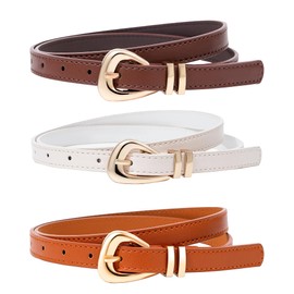 3 Pack Women Belts Leather for Jeans Pants Dresses Fashion Ladies Waist Skinny Belt with Gold Buckle