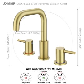 JXMMP Brushed Gold Bathroom Faucet, 8 in Gold Widespread Bathroom Sink Faucet 3 Hole with Pop Up Drain and Supply Lines, Stainless Steel 2 Handle Gold Faucet for Bathroom Vanity