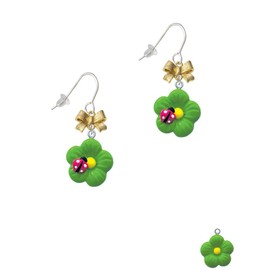 Delight Jewelry Resin Lime Green Daisy Flower with Hot Pink Ladybug Goldtone Bow French Earrings