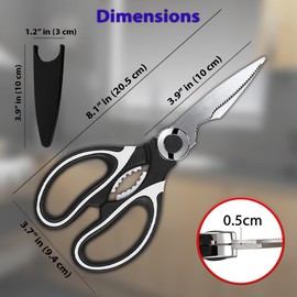 SHARRLA 2 PCS of Kitchen Scissors Heavy Duty Stainless Steel Kitchen Scissors with Safety Cover - Pizza Scissors - Multi Purpose Shears for Chicken UK Dish Washer Safe(White Black+Orange Black)