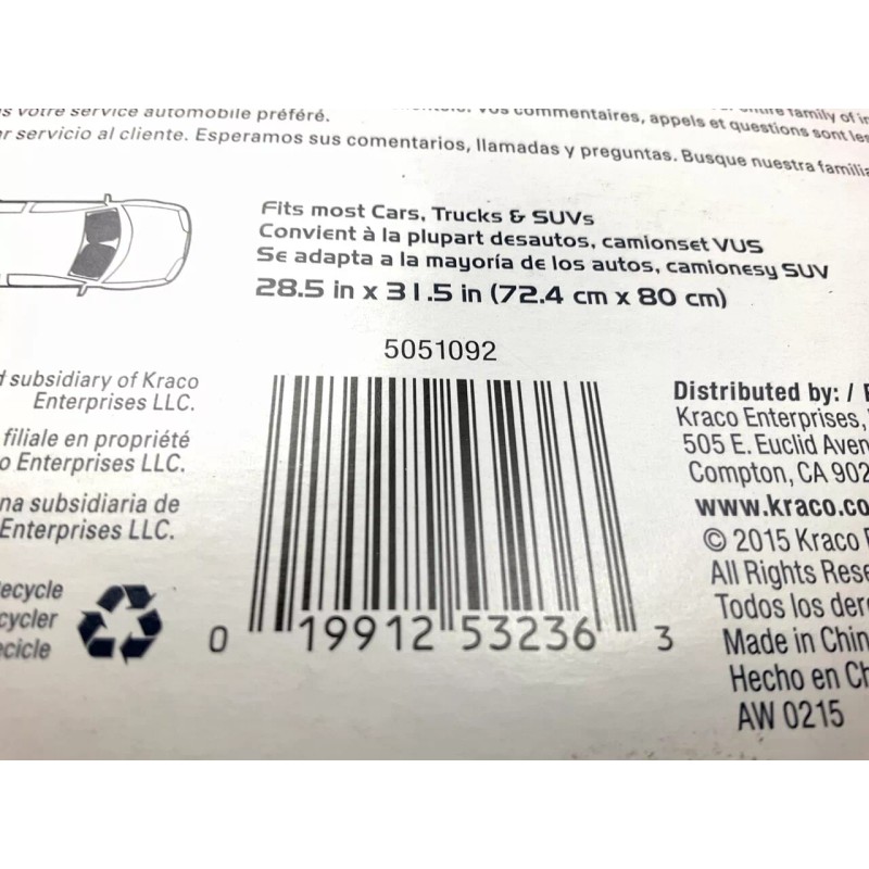 Kraco 5051092 Folding Solar Sun Shade Cover, 28.5" X 31.5"