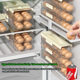 Egg Holder for Fridge, Egg Storage Automatic Rolling Egg Container for Refrigerator, Plastic Egg Dispenser, Stackable Eggs Organizer, Removable inner Tray Egg Accessories (Clear, 2 Rows - 2 Tiers)