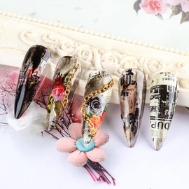 Holographic Nail Foil Transfer Stickers Decals Decoration, Magazine Flowers Nail Art Design Acrylic Nails Supplies for Nail Transfer Glue Polish, Fingernail and Toenail Manicure DIY Film (10 Sheets)