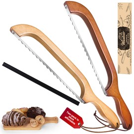 Woodever Bread Knife, 2 Pack Bread Slicer for Homemade Bread, 16'' Wooden Sourdough Bread Knife with Bow Design, Premium Stainless Steel Serrated Bread Cutter for Bagels and Baguettes