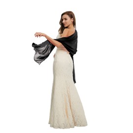Shawl Scarve Wraps Soft Chiffon Lace Pashmina for Evening Dresses on Formal Occasions, black