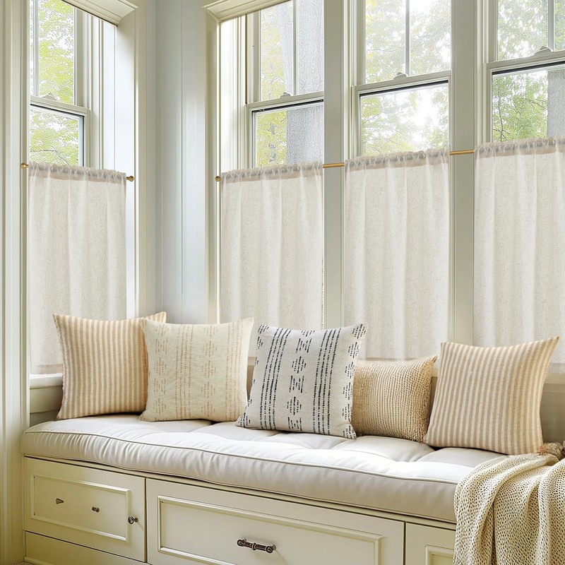 jinchan Beige Kitchen Curtains Linen Tier Curtains 45 Inches Farmhouse