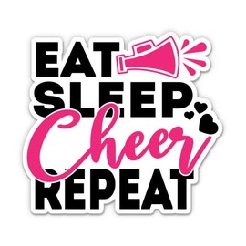 Eat Sleep Cheer Repeat Cheerleading - 8" Vinyl Sticker - for Car Laptop I-Pad - Waterproof Decal