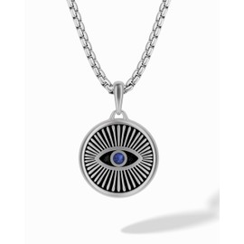 RTZN® Evil Eye Necklace for Men – 316L Stainless Steel Evil Eye Pendant Necklace with 22" Box Chain + 2" Extension – Waterproof, Non-Tarnish Silver Men's Necklaces for Protection & Style