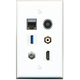 RiteAV CAT7 Coax HDMI RCA-White TOSLINK USB-3 Flat/Solid Wall Plate [White]