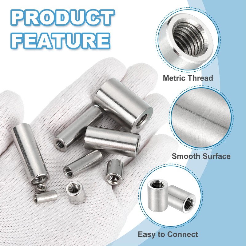 sourcing map 4Pcs M8x1.25mm Round Coupling Nuts, 0.63x1.38 Inch(ODxH)304 Stainless