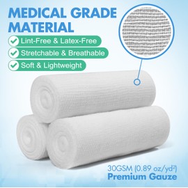LotFancy Gauze Rolls, 24 Count, 4 Inch x 4.1 Yards, Rolled Gauze Wrap for Wounds, Conforming Stretch Bandage, Medical Supplies for First Aid