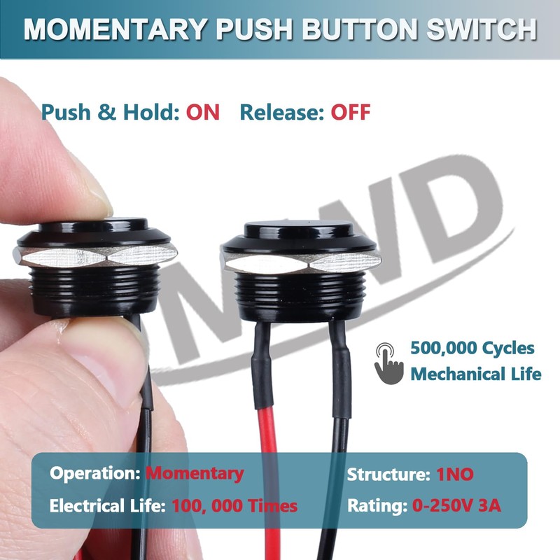 DMWD 2pcs 19mm Super Short Momentary Push Button Switch Waterproof