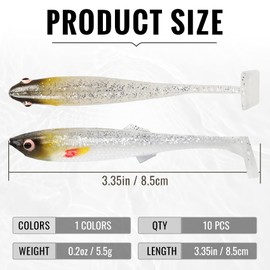 TRUSCEND Hand-painted Soft Swimbaits, 10PCS Paddle Tail Lures for Bass, Trout, Crappie, Walleye, Durable Plastic Bait for Freshwater, Saltwater Shad Fishing