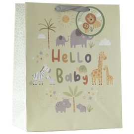 Design By Violet Hello Baby Paper Gift Bag With Matching Gift Tag Yellow Baby Shower Newborn Gift Wrap Present Large