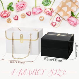 Lincia 12 Pcs Paper Flower Gift Bags Wedding Bouquet Flower Box with Handle Flower Boxes for Arrangements Gift Wrapping Bags Florist Handbag for Gift Wedding Baby Shower Party (Black, White)