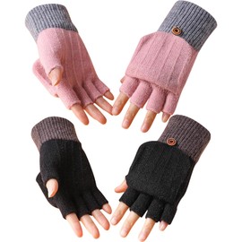 TYXHXTF 2 Pcs Fingerless Gloves for Women, Winter Thermal Gloves, Warm Soft Knitted Flip Top Mittens, for Skiing Cycling Running Driving, Ladies and Mens