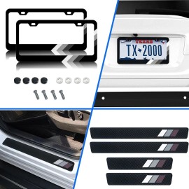 JYMAOYI For Toyota Accessories Set Car License Plate Frame Cover+Door Sill Protector N9