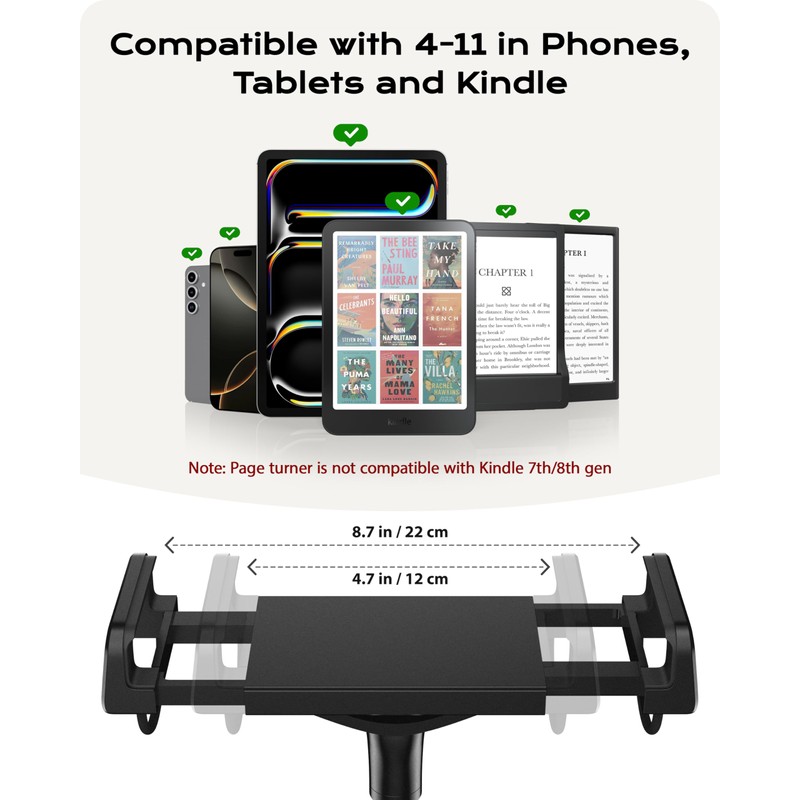 Stouchi Gooseneck Kindle Holder with Remote Page Turner for Bed