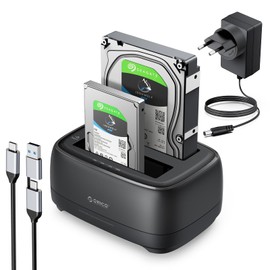 ORICO Hard Drive Docking Station, Offline Clone USB 3.2 Gen 1 SSD/HDD Docking Station for 2.5 Inch and 3.5 Inch HDD/SSD Up to 2 x 20 TB with 12V 3A Power Supply, Support Tool-Free and UASP (DD28C3-C)