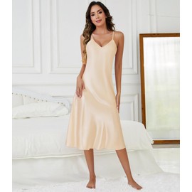 ETOSELL Silk Nightgown for Women Long Satin Sleep Slip Dress Silky Night Dress V Neck Chemise Nightie Soft Nightwear Champagne