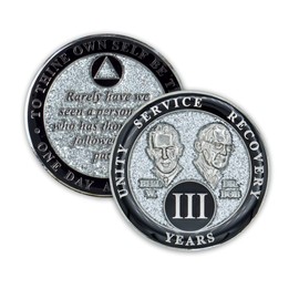 3 Year Sobriety Coin | Founders Glitter Triplate AA Chip | Celebrate Recovery Anniversary Token | Alcoholics Anonymous Gift (Silver)