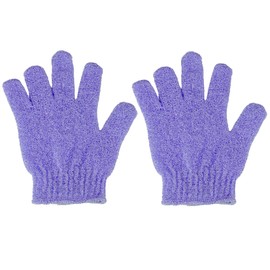2 Pcs Shower Gloves, Exfoliating Gloves, Exfoliating Mitt, Exfoliating Body Scrub, Loofah Bath Gloves for Men, Women (Purple)