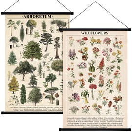 Geosar 2 Pcs Vintage Mushroom Flower Butterfly Tree Poster Fungus Rustic Wall Hanging Illustrative Reference Chart Poster for Bedroom Living Room, 15.7 x 23.6 Inch(Flower, Tree)