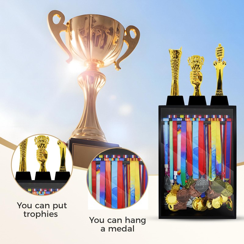 Medal Hanger Display Case, Dust-Proof 22"x15" Wall Mount medal holder