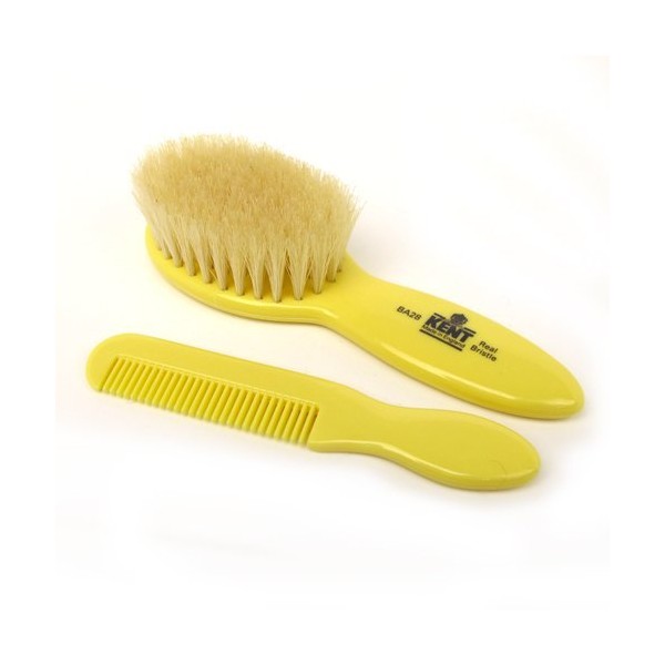 KENT BA28 White Bristle Baby Hair Brush & Comb Set, Made in UK