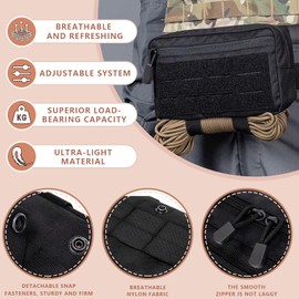 eieioo Admin Pouch, Tactical Molle Admin Pouches, Utility Laser Cut Tactical EDC Tool Pouch Bag, Tactical Pouches with US Flag Patch and Keychain (Black, 1 Pack)