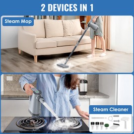FEPPO Steam Mop & Handheld Steam Cleaner, 10-in-1 Multi-Surface Lightweight Steamer, 15s Heat-Up 230°F Powerful Steam, 12.5oz Tank for Hardwood Floor Cleaning, for Tile Grout Kitchen Bathroom Wall Car