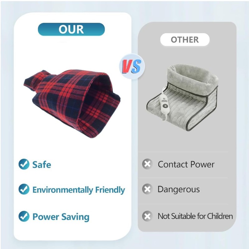 Heated Foot Warmers Hot Water Bottle (Red Tartan - Fleece)