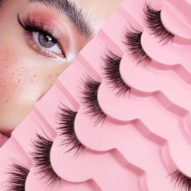 7P-CZ-A02 Clear Band Half Eyelashes, Cat Eye, 15 mm Short Cat Eye Artificial Eyelashes, Natural Look, 1/2 Corner False Eyelashes Set, 3/4 Corner Eyelashes, Reusable, Lightweight Makeup Eyelashes